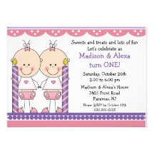 Twin Girls First Birthday Invitation