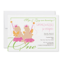 Twin Girls First Birthday Party Invitation