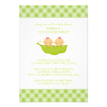 Twin Girls in a Pea Pod Baby Shower Invitations