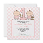 Twin Girls Stick Figure Twins Birthday Invitation