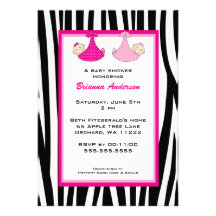 Twin Girls Zebra Hot Pink baby shower invitation