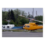 Twin Huey helicopters with trees in background Greeting Card