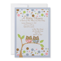 Twin Owl Baby Shower Invitation