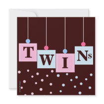 Twin Pink Blue Blocks Boy and Girl Baby Shower Invitation