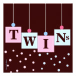 Twin Pink Blue Blocks Boy and Girl Baby Shower Invitation