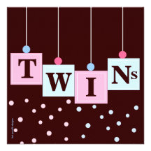 Twin Pink Blue Blocks Boy and Girl Baby Shower Invitation