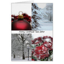 Twin Sister Christmas Red Winter collage Cards