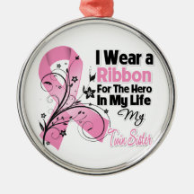 Twin Sister Hero in My Life Breast Cancer Christmas Ornament