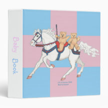 Twin Teddy Bears on Carousel Horse Binder
