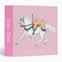 Twin Teddy Bears on Carousel Horse Binder