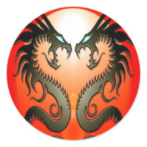 Twin Tribal Dragons Round Sticker