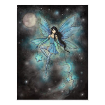 Twinkling December Blue Fairy Fantasy Art Postcard