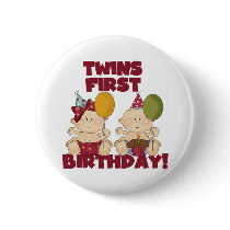 Twins 1st Birthday Boy/Girl T-shirts and Gifts Button