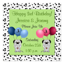 Twins 3rd Birthday Party Invitation Green