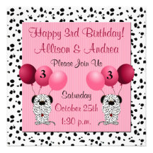 Twins 3rd Birthday Party Invitation Pink