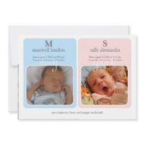 Twins Baby Announcment - Monogram