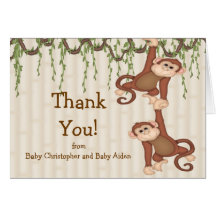 TWINS Baby Monkey Thank You Note Card
