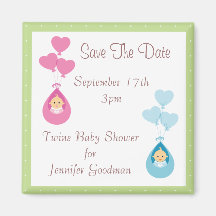 Twins & Balloons Save The Date Baby Shower Fridge Magnet