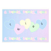 Twins Birth Announcement Hearts