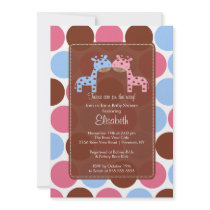 Twins Blue & Pink Giraffe Baby Shower Invitation