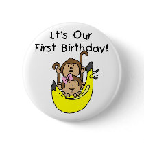 Twins - Boy and Girl Monkey 1st Birthday Pinback Button
