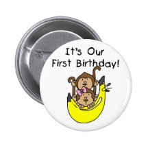Twins - Boy and Girl Monkey 1st Birthday Pinback Button