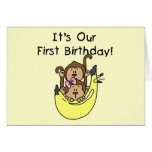 Twins - Boy and Girl Monkey 1st Birthday Card