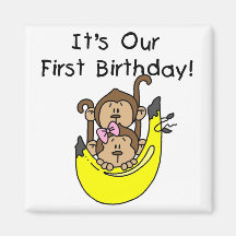 Twins - Boy and Girl Monkey 1st Birthday Fridge Magnets