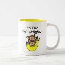Twins - Boy and Girl Monkey 1st Birthday Mugs