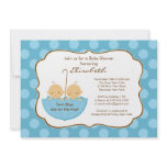 Twins Boys Umbrella Baby Shower Invitation Blue