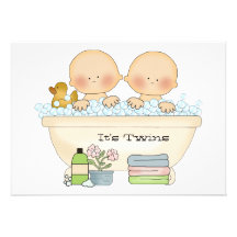 Twins Bubble Bath Baby Shower Invitation