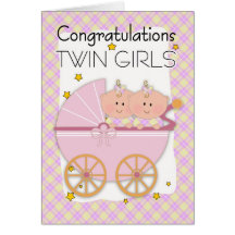 Twins - Congratulations Twin Girls In A Pram Card