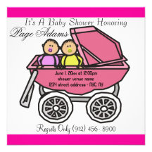 Twins Cute Pink Baby Girl Shower Invitation