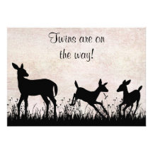 Twins Deer in Meadow Baby Shower Invitation
