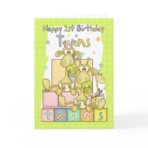 Twins First Birthday Card - Two Little Giraffs