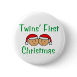 Twins First Christmas - Santa Hats (no date) Pinback Button