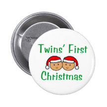 Twins First Christmas - Santa Hats (no date) Pinback Button
