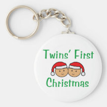 Twins First Christmas - Santa Hats (no date) Keychain