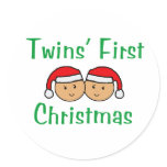 Twins First Christmas - Santa Hats (no date) Round Stickers