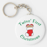 Twins First Christmas - Stocking (no date) Key Chain