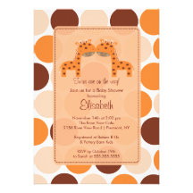 Twins Orange Giraffe Baby Shower Invitation