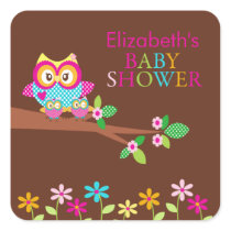 Twins Owl Thank You Baby Shower  Square Sticker