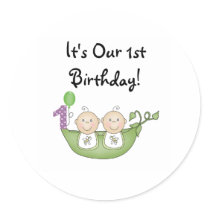 Twins Peas in a Pod  First Birthday Round Stickers