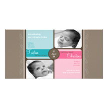 TWINS PHOTO BIRTH ANNOUNCEMENT :: cherished 1L Personalized Photo Card