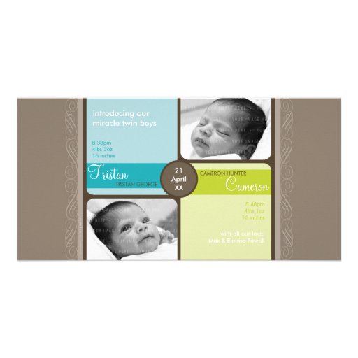 TWINS PHOTO BIRTH ANNOUNCEMENT :: cherished 2L Customized Photo Card