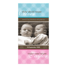 TWINS PHOTO BIRTH ANNOUNCEMENT :: harmony 1P Custom Photo Card