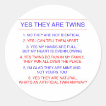 Twins Questions Fraternal Round Sticker