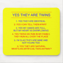 Twins Questions Identical yellow Mouse Mat