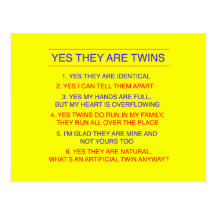 Twins Questions Identical yellow Post Cards