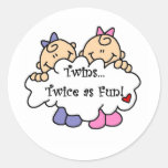 Twins Twice as Fun Round Stickers